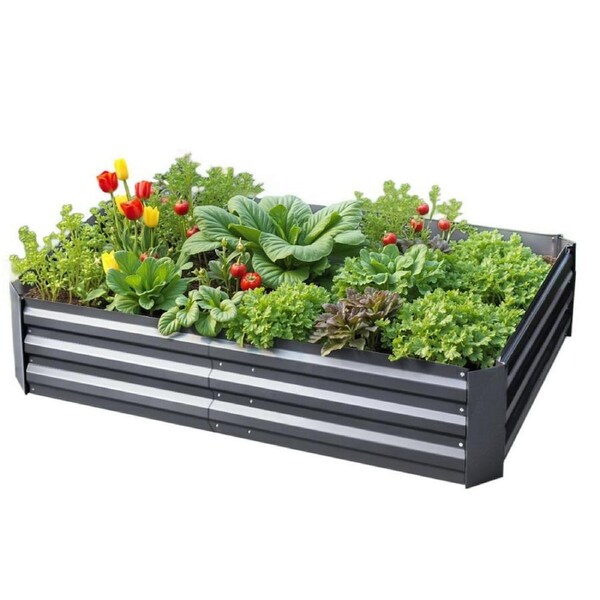 Green Fingers 150x90cm Galvanised Steel Raised Garden Bed Planter Aluminium Grey Model 1
