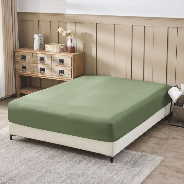 LINENOVA 100% Cotton Fitted Sheet,Soft,Breathable,Skin Friendly Fitted Sheet Single / Khaki Green