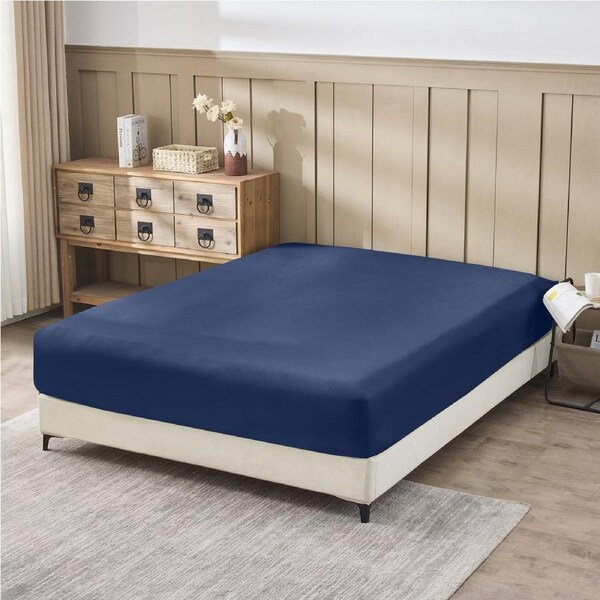 LINENOVA 100% Cotton Fitted Sheet,Soft,Breathable,Skin Friendly Fitted Sheet Single / Navy