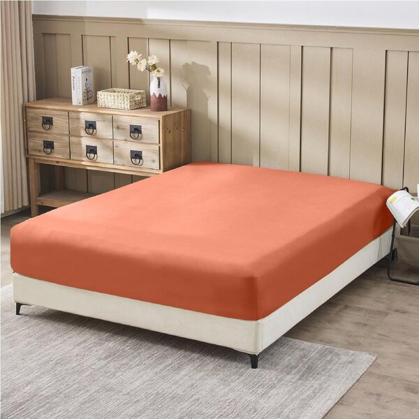 LINENOVA 100% Cotton Fitted Sheet,Soft,Breathable,Skin Friendly Fitted Sheet Double / Rust