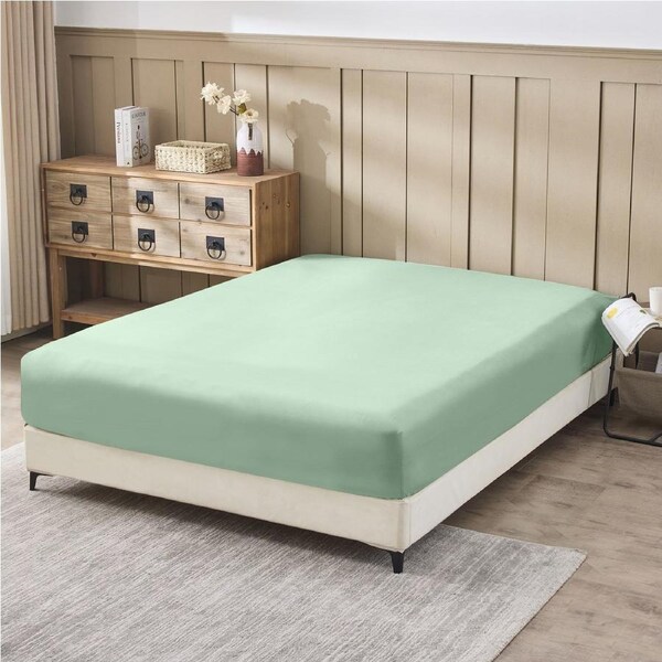 LINENOVA 100% Cotton Fitted Sheet,Soft,Breathable,Skin Friendly Fitted Sheet Double / Sage Green