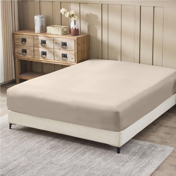 LINENOVA 100% Cotton Fitted Sheet,Soft,Breathable,Skin Friendly Fitted Sheet Queen / Warm Sand