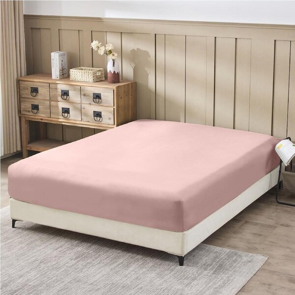 LINENOVA 100% Cotton Fitted Sheet,Soft,Breathable,Skin Friendly Fitted Sheet Queen / Dusty Pink