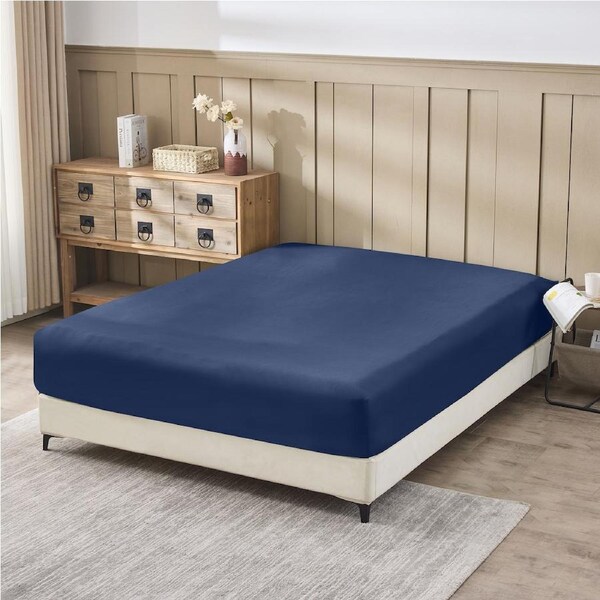 LINENOVA 100% Cotton Fitted Sheet,Soft,Breathable,Skin Friendly Fitted Sheet King / Navy