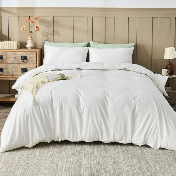 LINENOVA 100% Cotton Quilt Cover Set Stonedwashed Super Soft, Breathable, Durable For All Seasons Single / Natural White