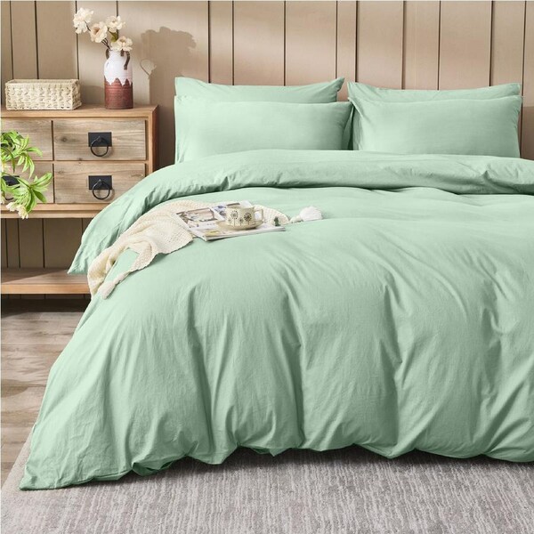 LINENOVA 100% Cotton Quilt Cover Set Stonedwashed Super Soft, Breathable, Durable For All Seasons King / Sage Green