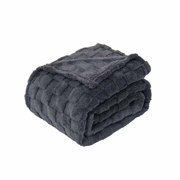 Luxury Coral Fleece Blanket Soft Warm Throw Twin Queen Size For Sofa Bed Couch Charcoal 86 x 95inch