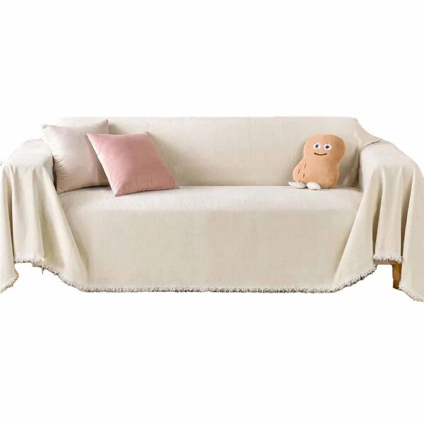 Sofa Couch Throw Cover Blanket Chenille Decor Lounge Slipcover Protector Beige 180x150cm