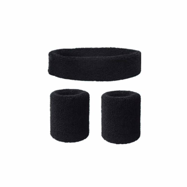 2 Wristbands 1 Headband Cotton Sweatbands Sport Tennis Yoga Badminton Tennis Black