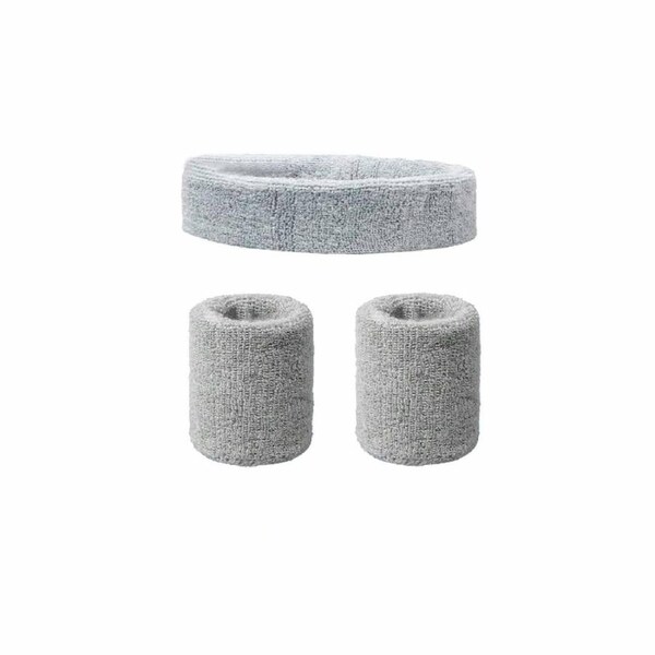 2 Wristbands 1 Headband Cotton Sweatbands Sport Tennis Yoga Badminton Tennis Grey