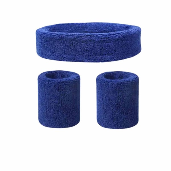 2 Wristbands 1 Headband Cotton Sweatbands Sport Tennis Yoga Badminton Tennis Navy BLue