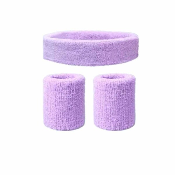 2 Wristbands 1 Headband Cotton Sweatbands Sport Tennis Yoga Badminton Tennis Light Purple