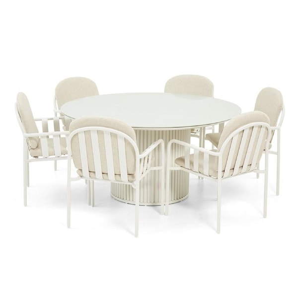 Mornington Outdoor 1.5m Round Dining Setting with 6 Chairs - Outdoor Aluminium Dining Settings White