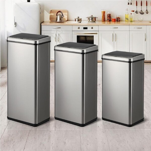 Oikiture 40L/50L/60L Motion Sensor Bin Stainless Steel Automatic Trash Can Silver 40L