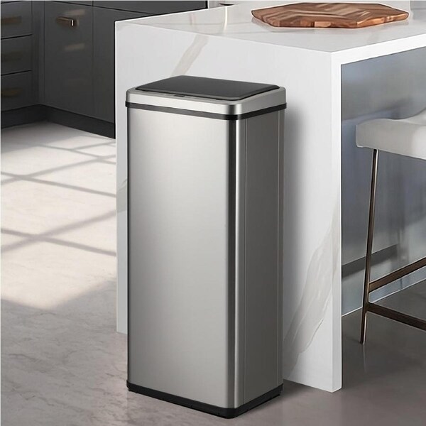 Oikiture 40L/50L/60L Motion Sensor Bin Stainless Steel Automatic Trash Can Silver 60L