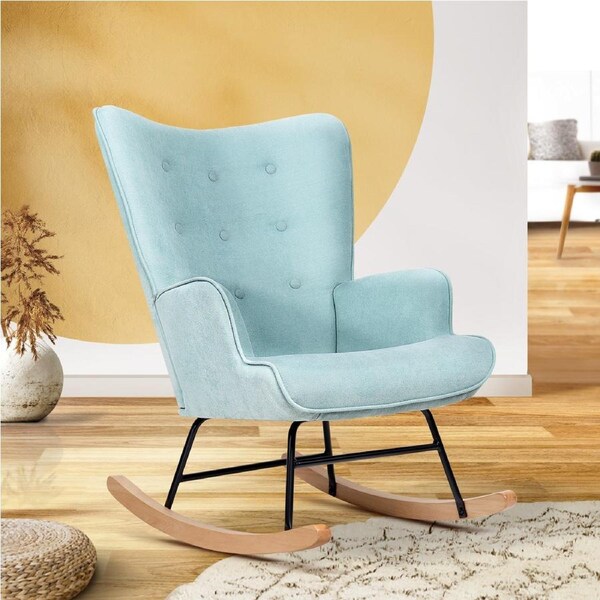 Oikiture Rocking Chair Nursing Armchair Linen Accent Chairs Grey