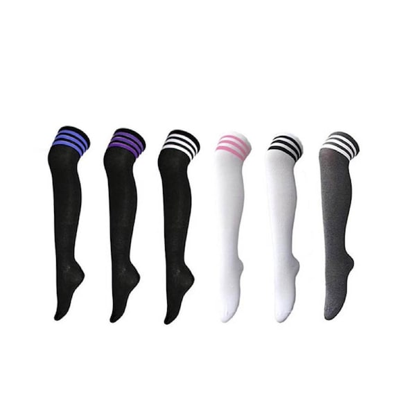 Nevenka 6 Packs A Womens Long Striped Socks Over Knee Thigh High Socks Warm Stocking One Size