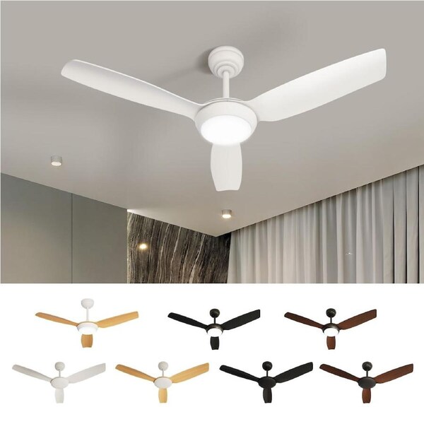 Vevare 52'' Ceiling Fan DC Motor 3 Blades Fans with Light Remote Control Timer Black (With Light)