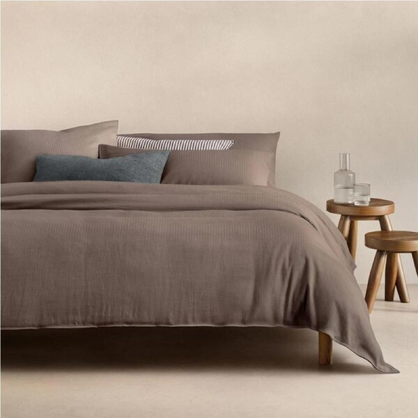 Sheridan Otis Herringbone Cotton Linen Quilt Cover Set Carob King