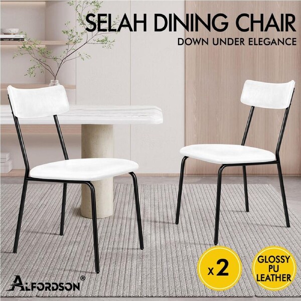 ALFORDSON Dining Chairs Accent Kitchen Chair PU Leather Corduroy Sherpa x2/4 Glossy PU leather - White x 2
