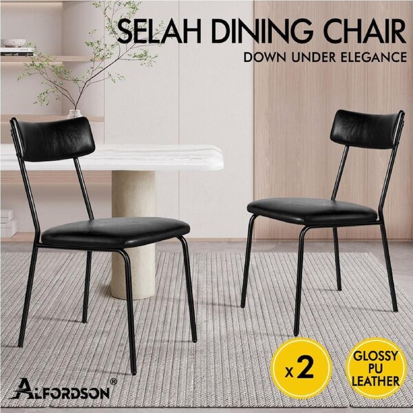 ALFORDSON Dining Chairs Accent Kitchen Chair PU Leather Corduroy Sherpa x2/4 Glossy PU leather - Black x 2