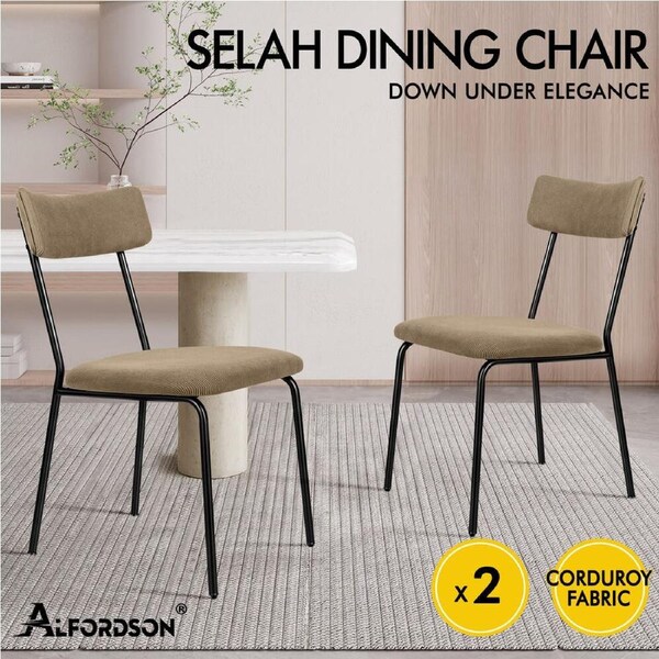 ALFORDSON Dining Chairs Accent Kitchen Chair PU Leather Corduroy Sherpa x2/4 Corduroy fabric - Khaki x 2