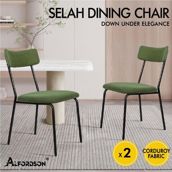 ALFORDSON Dining Chairs Accent Kitchen Chair PU Leather Corduroy Sherpa x2/4 Corduroy fabric - Green x 2