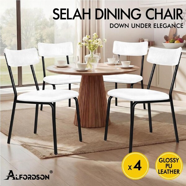ALFORDSON Dining Chairs Accent Kitchen Chair PU Leather Corduroy Sherpa x2/4 Glossy PU leather - White x 4