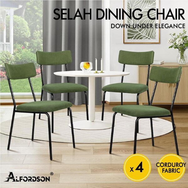ALFORDSON Dining Chairs Accent Kitchen Chair PU Leather Corduroy Sherpa x2/4 Corduroy fabric - Green x 4