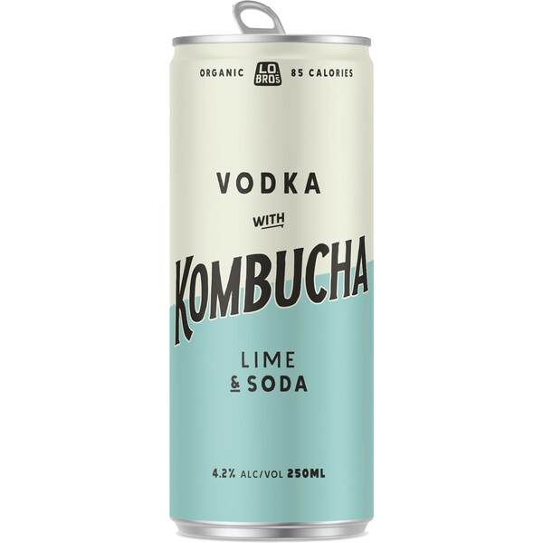 Lo Bros Vodka Kombucha Lime & Soda Can 250ml