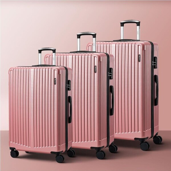Mazam 1/3 PCS Luggage Suitcase Trolley Set Travel TSA Lock Storage ABS Case 3PC 20"+24"+28" / Pink