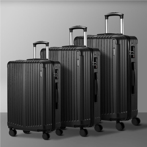 Mazam 1/3 PCS Luggage Suitcase Trolley Set Travel TSA Lock Storage ABS Case 3PC 20"+24"+28" / Black