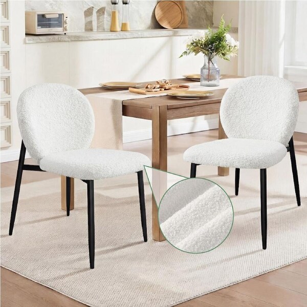 ALFORDSON Dining Chairs Accent Cafe Kitchen Lounge PU Leather Sherpa Wooden X2/4 Sherpa fabric - White x 2