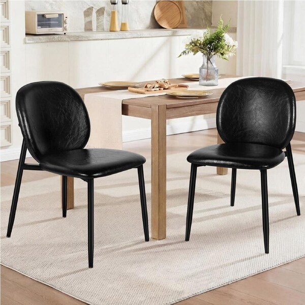 ALFORDSON Dining Chairs Accent Cafe Kitchen Lounge PU Leather Sherpa Wooden X2/4 Glossy PU leather - Black x 2