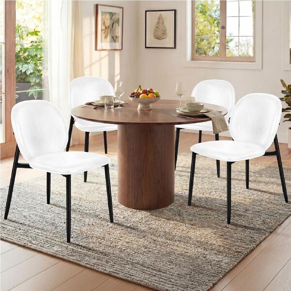 ALFORDSON Dining Chairs Accent Cafe Kitchen Lounge PU Leather Sherpa Wooden X2/4 Glossy PU leather - White x 4