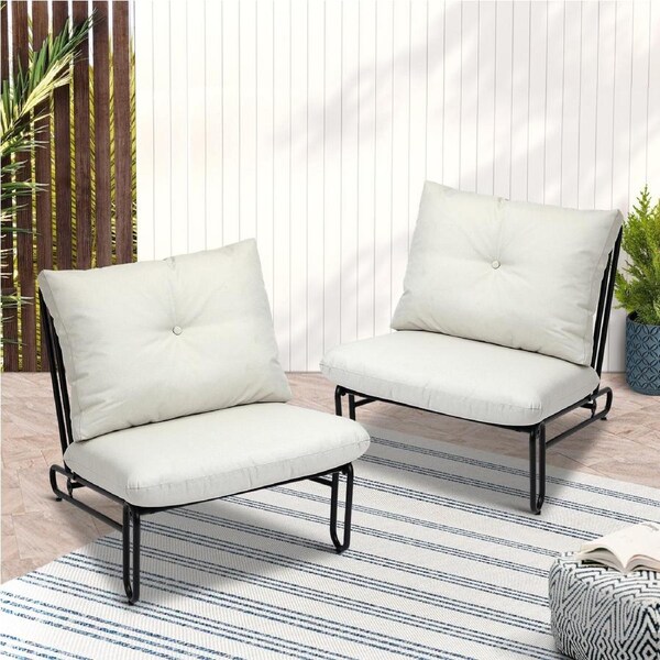 Livsip 2PCS Outdoor Chairs Patio Furniture Setting Garden Armchair Lounge Sofa Beige