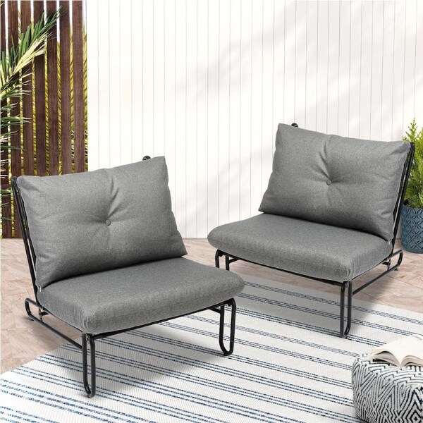 Livsip 2PCS Outdoor Chairs Patio Furniture Setting Garden Armchair Lounge Sofa Grey