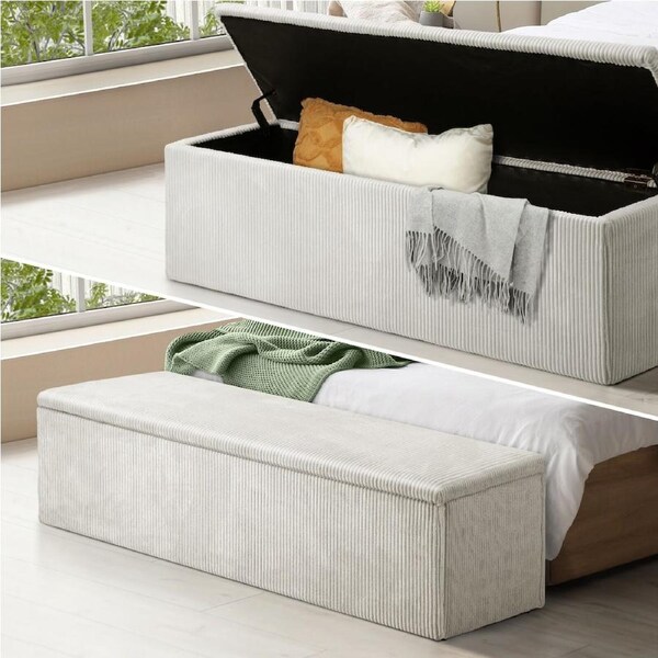 Oikiture 140 cm Storage Ottoman Blanket Box Foot Stool Bench Chest Toy LARGE Velvet Beige