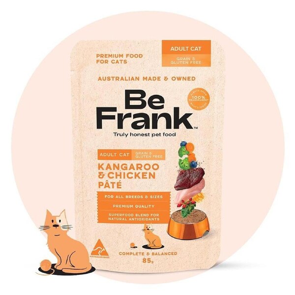 Be Frank Grain Free Adult Kangaroo & Chicken Pate Wet Cat Food 85g