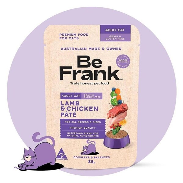 Be Frank Grain Free Adult Lamb & Chicken Pate Wet Cat Food 85g