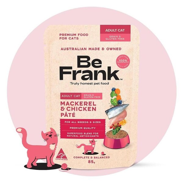 Be Frank Grain Free Adult Mackerel & Chicken Pate Wet Cat Food 85g