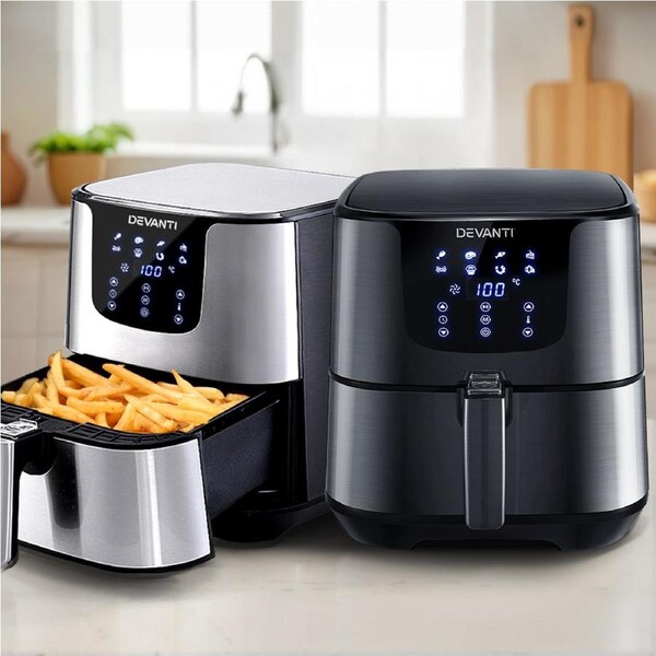 Devanti Air Fryer 7L LCD Fryers Stainless Steel Sliver