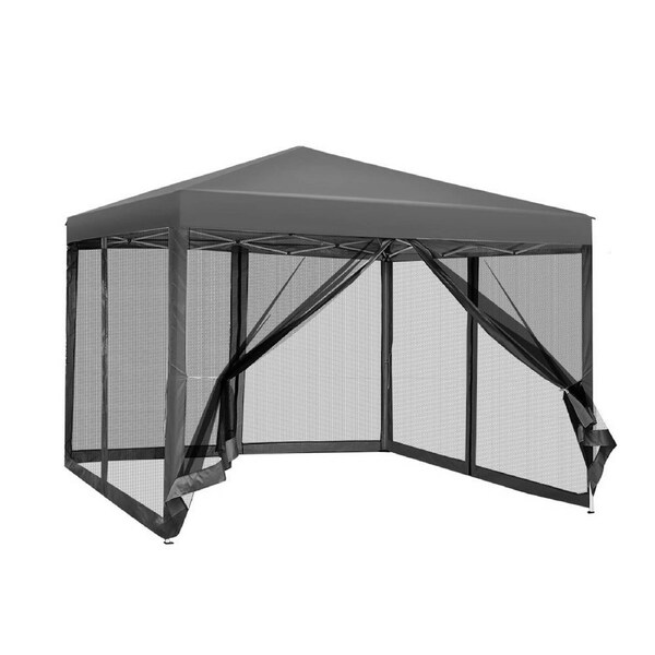 Instahut Gazebo 3x3 Pop Marquee Up Outdoor Gazebos Wedding Tent Mesh Side Walls 3x3m with mesh walls-Grey