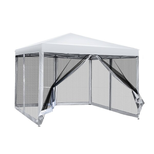 Instahut Gazebo 3x3 Pop Marquee Up Outdoor Gazebos Wedding Tent Mesh Side Walls 3x3m with mesh walls-White