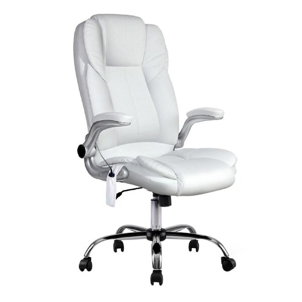 Artiss Massage Office Chair Executive Chairs Computer Desk Recliner Leather Seat Como - White