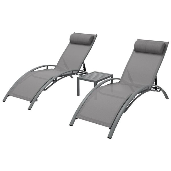Gardeon 3PC Sun Lounge Outdoor Lounger Steel Table Chairs Patio Furniture Garden Grey