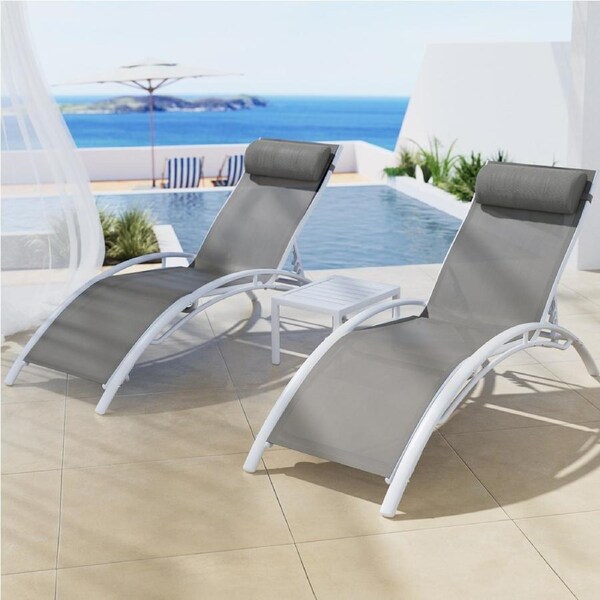 Gardeon 3PC Sun Lounge Outdoor Lounger Steel Table Chairs Patio Furniture Garden White