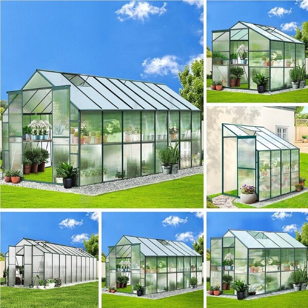 Greenfingers Greenhouse 1.9x1.9x1.83M Aluminium Polycarbonate Green House Garden Shed 2.52m x 1.27m