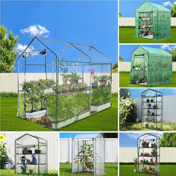 Green Fingers Greenhouse Demo Garden Shed Green House Storage with Shelves 1.9x1.1x1.9M