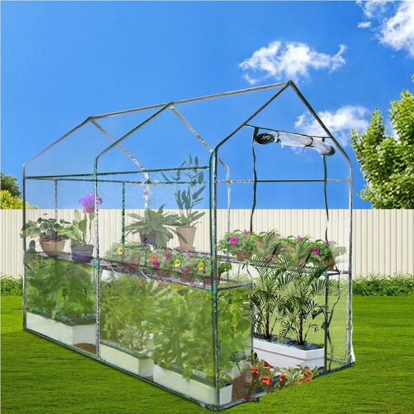 Green Fingers Greenhouse Demo Garden Shed Green House Storage with Shelves 1.9x1.2x1.9M